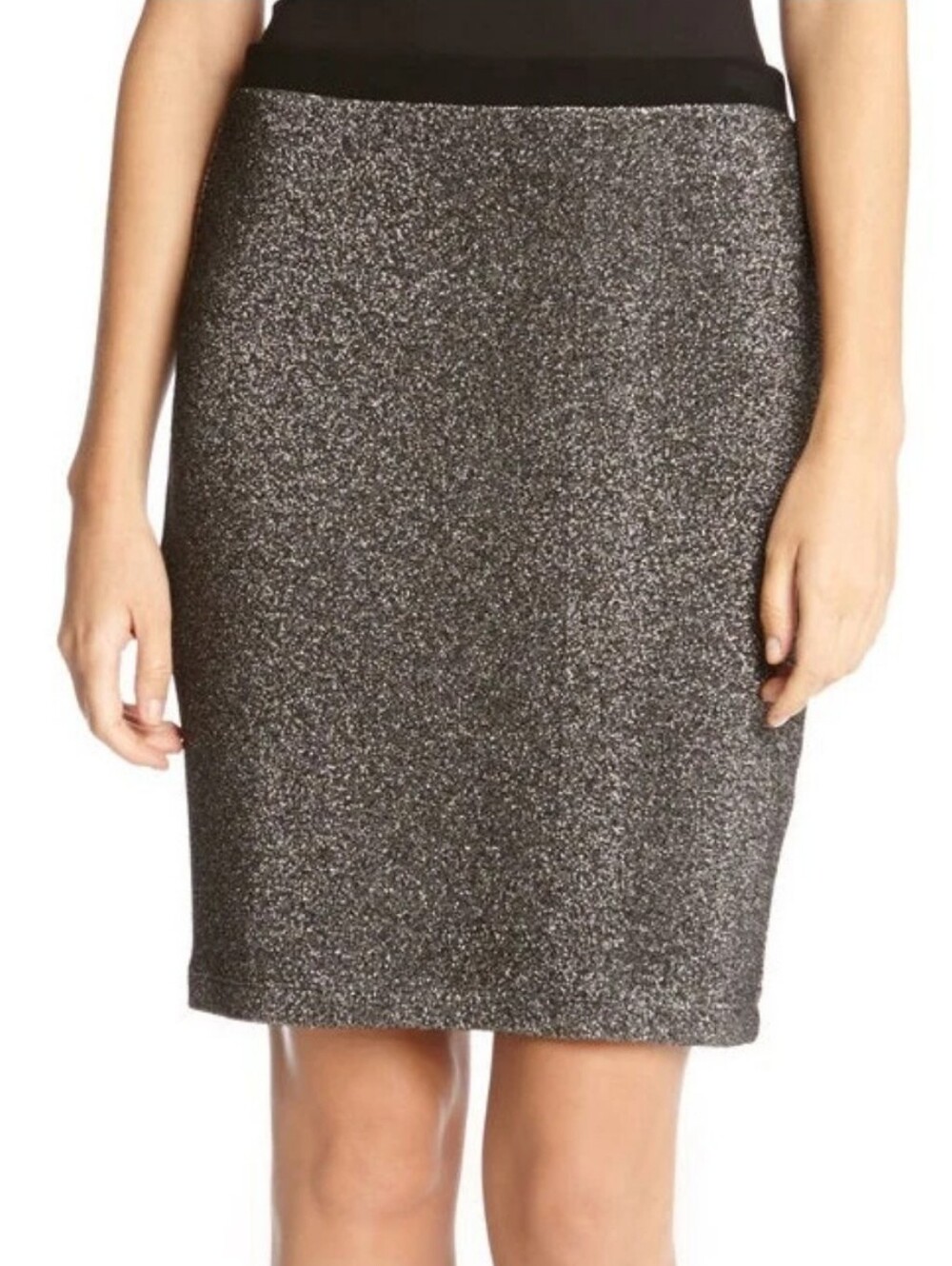 NWT Catherine Malandrino Metallic Pencil Skirt Black Gold Bodycon Shimmer SM